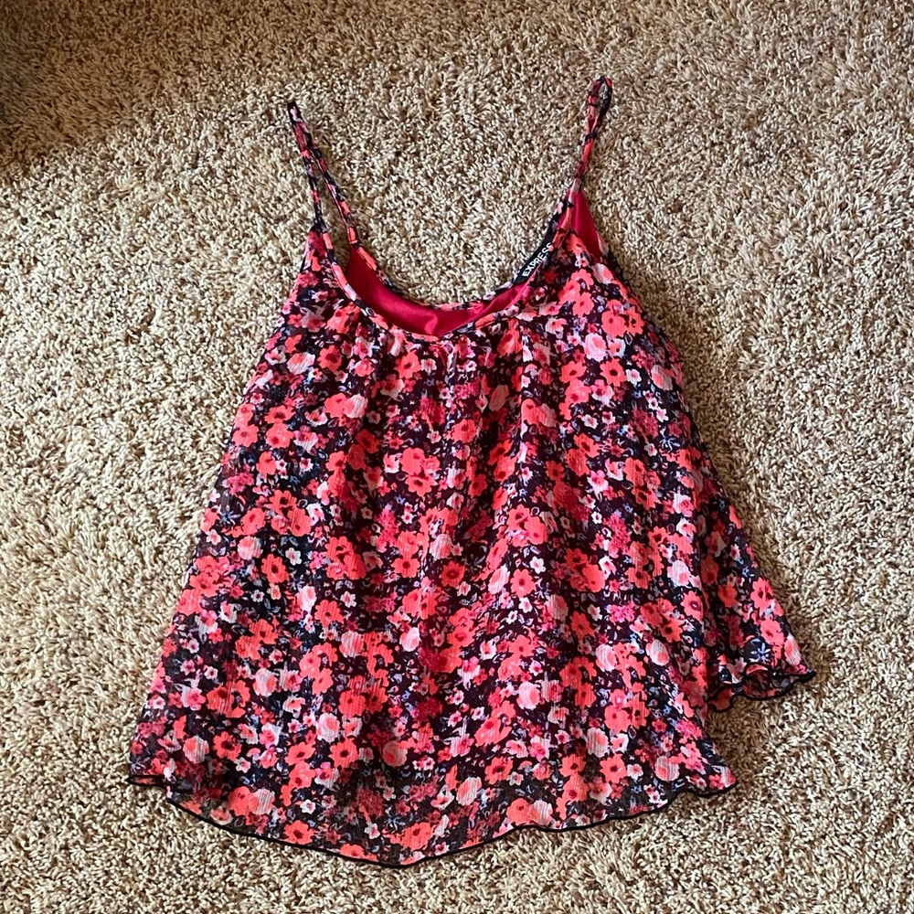 Floral Pink and Black Women's Top